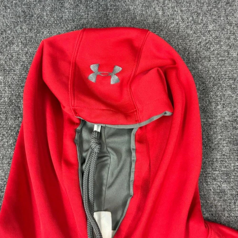 Under Armour Storm Hoodie Mens‎ Size Large Red Grey Big Logo Fleece Sweatshirt